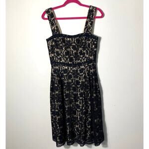 Kay Unger Women's Black Lace Floral A-Line Cocktail Knee Length Dress 6